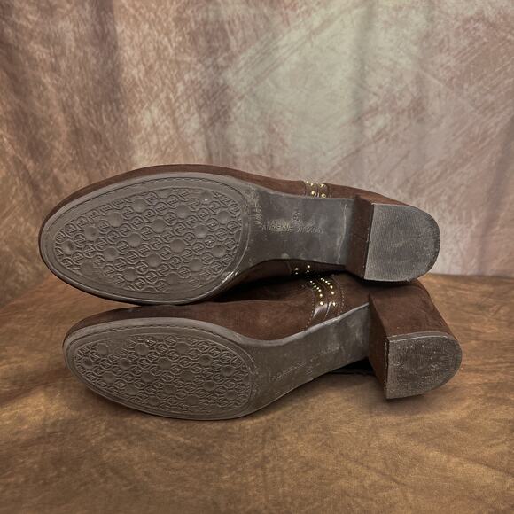 Adrinnne Vittadini Studded Riding Boots Brown Faux Suede Chunky Heel Women's 8 - Picture 7 of 10